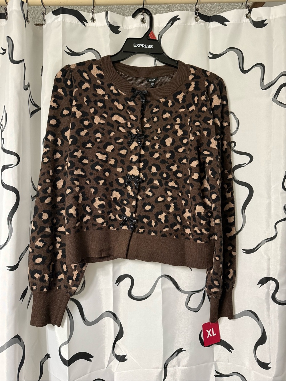 Express Brown and Black Leopard-Print Cardigan, XL